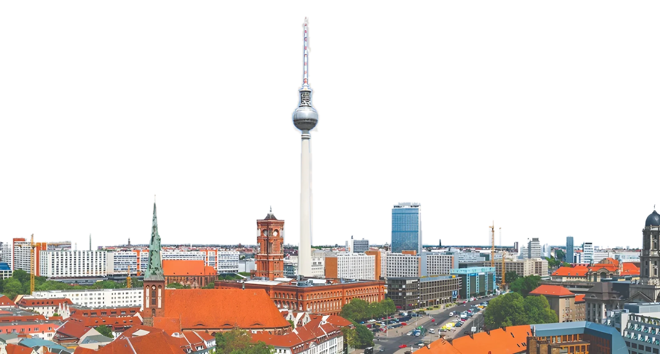 Berliner Skyline mit Fernsehturm am Alexanderplatz und Rotem Rathaus
